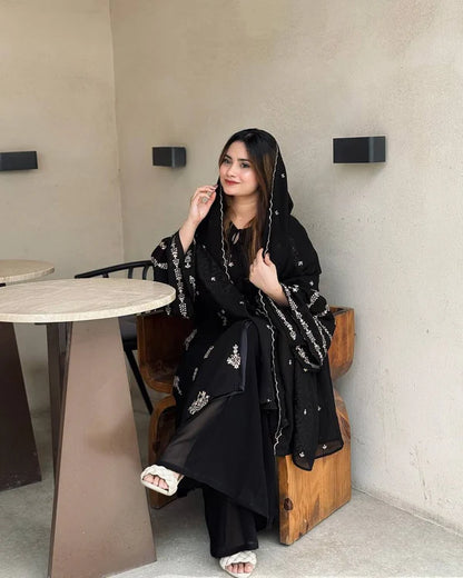 Noor Zara Heavy Faux Georgette Black Suit Set