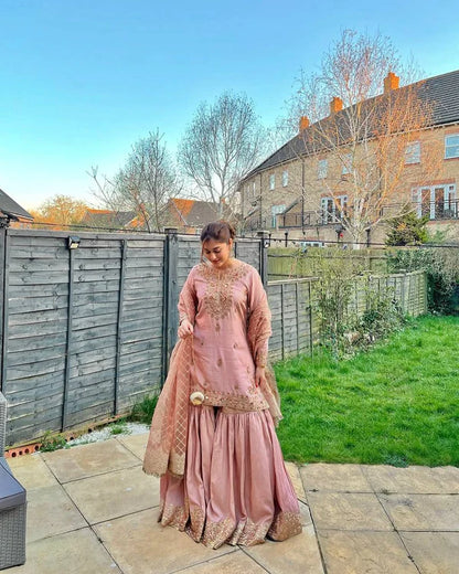 Blush Luxe Patiala Co-ord Handcrafted Kurti Sharara Suit Set