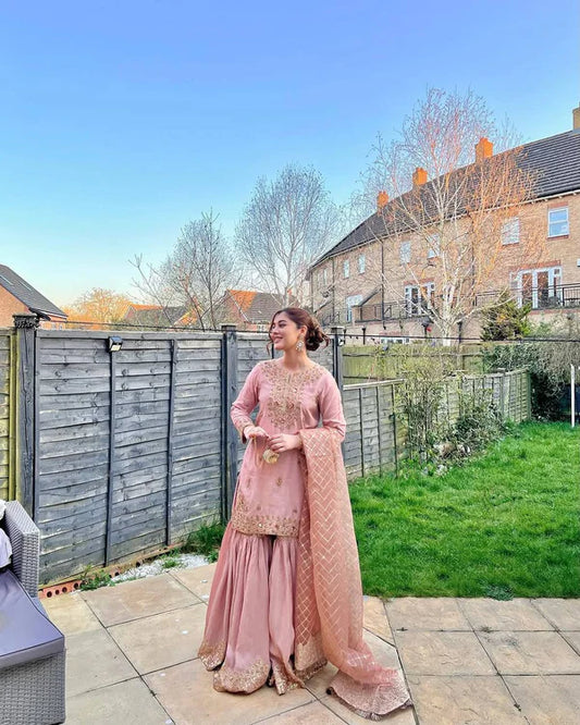 Blush Luxe Patiala Co-ord Handcrafted Kurti Sharara Suit Set