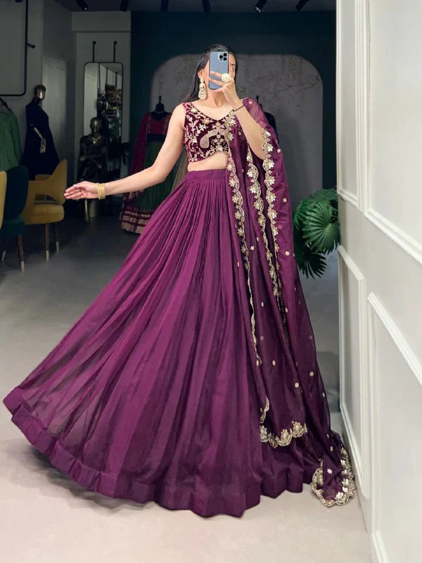 Regal Wine Muse Every Twirl Embroidered Lehenga Choli