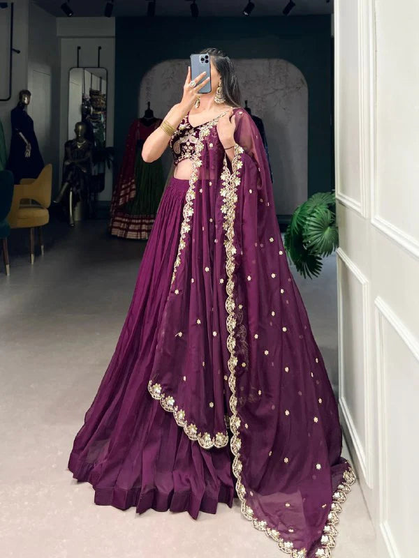 Regal Wine Muse Every Twirl Embroidered Lehenga Choli