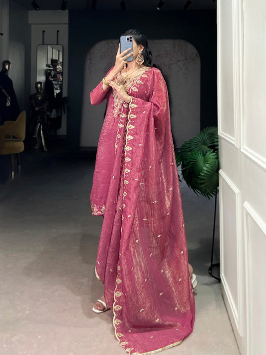 Gulaabi Noor A Rosy Radiance in Handcrafted Threadwork Suit Set