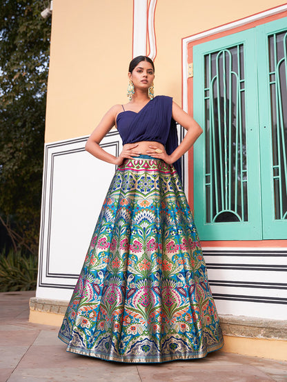 Navrang Mayuri The Royal Blue Traditional Banarasi Leheng