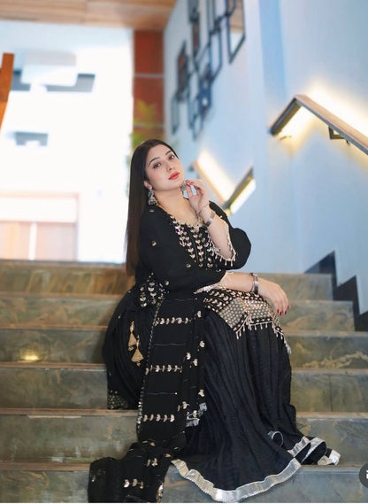 Designer Black Ready To Wear Crystal Mirror & Gota Embroidery Set