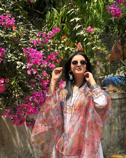 Blush Petal Hand Embroidered Cotton Anarkali Set with Floral Dupatta Set