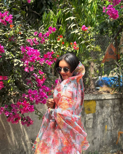 Blush Petal Hand Embroidered Cotton Anarkali Set with Floral Dupatta Set