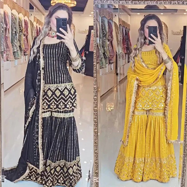 Aaira Traditional Royal Radiance Black & Marigold Yellow Top Plazzo Set