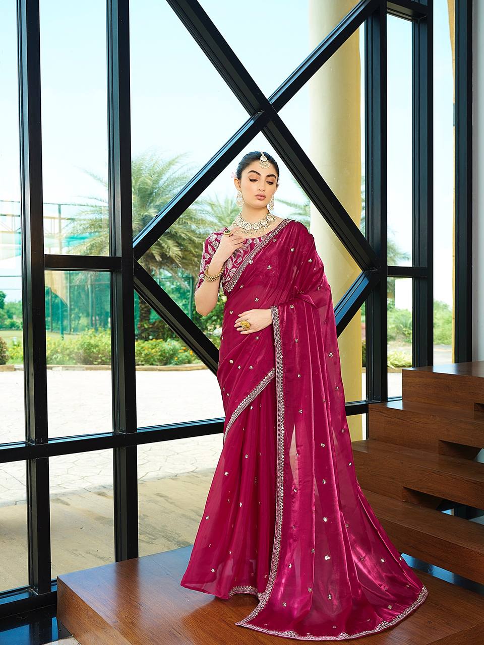 Designer Jimmy Choo Embroidery Silk Saree