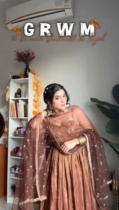 Mocha Royale Fandy Silk  Anarkali Suit Set