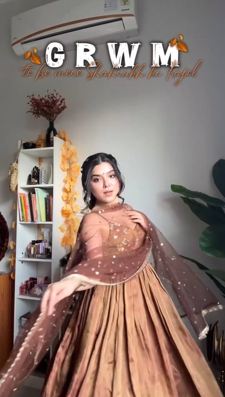 Mocha Royale Fandy Silk  Anarkali Suit Set