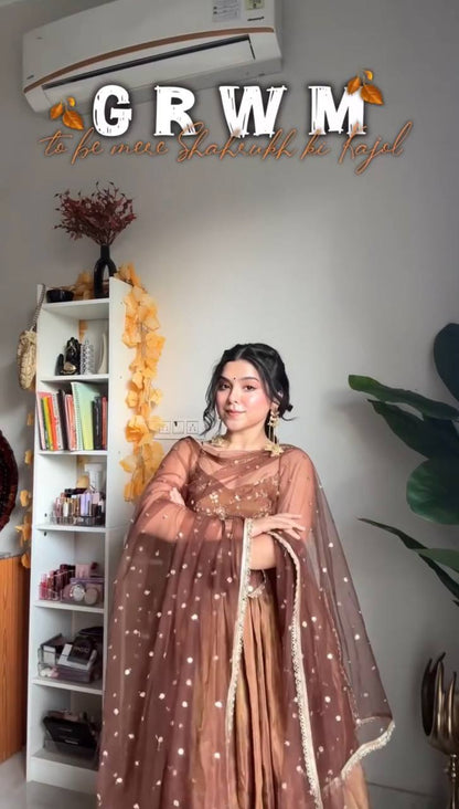 Mocha Royale Fandy Silk  Anarkali Suit Set