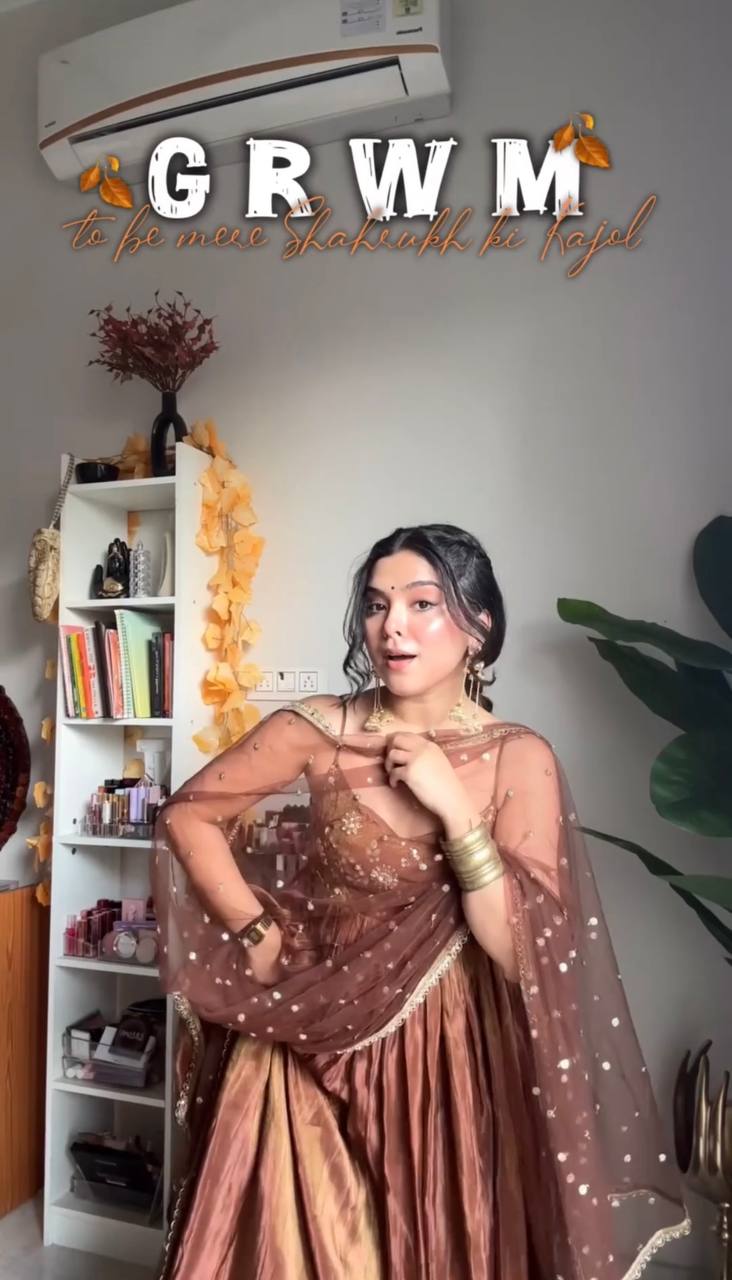 Mocha Royale Fandy Silk  Anarkali Suit Set