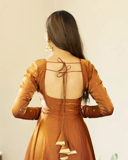 Rust Orange Designer Traditional Outfit  Fendi silk Gown