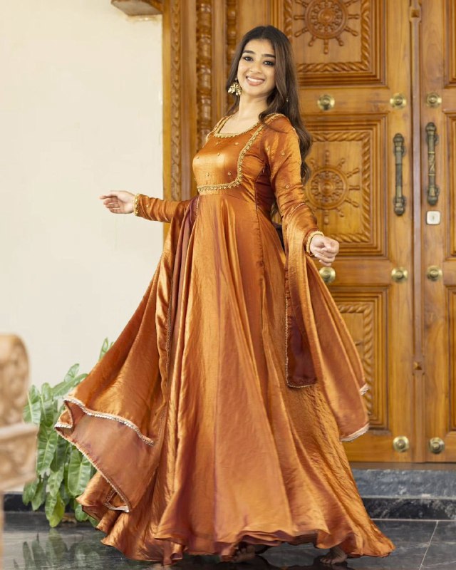 Rust Orange Designer Traditional Outfit  Fendi silk Gown