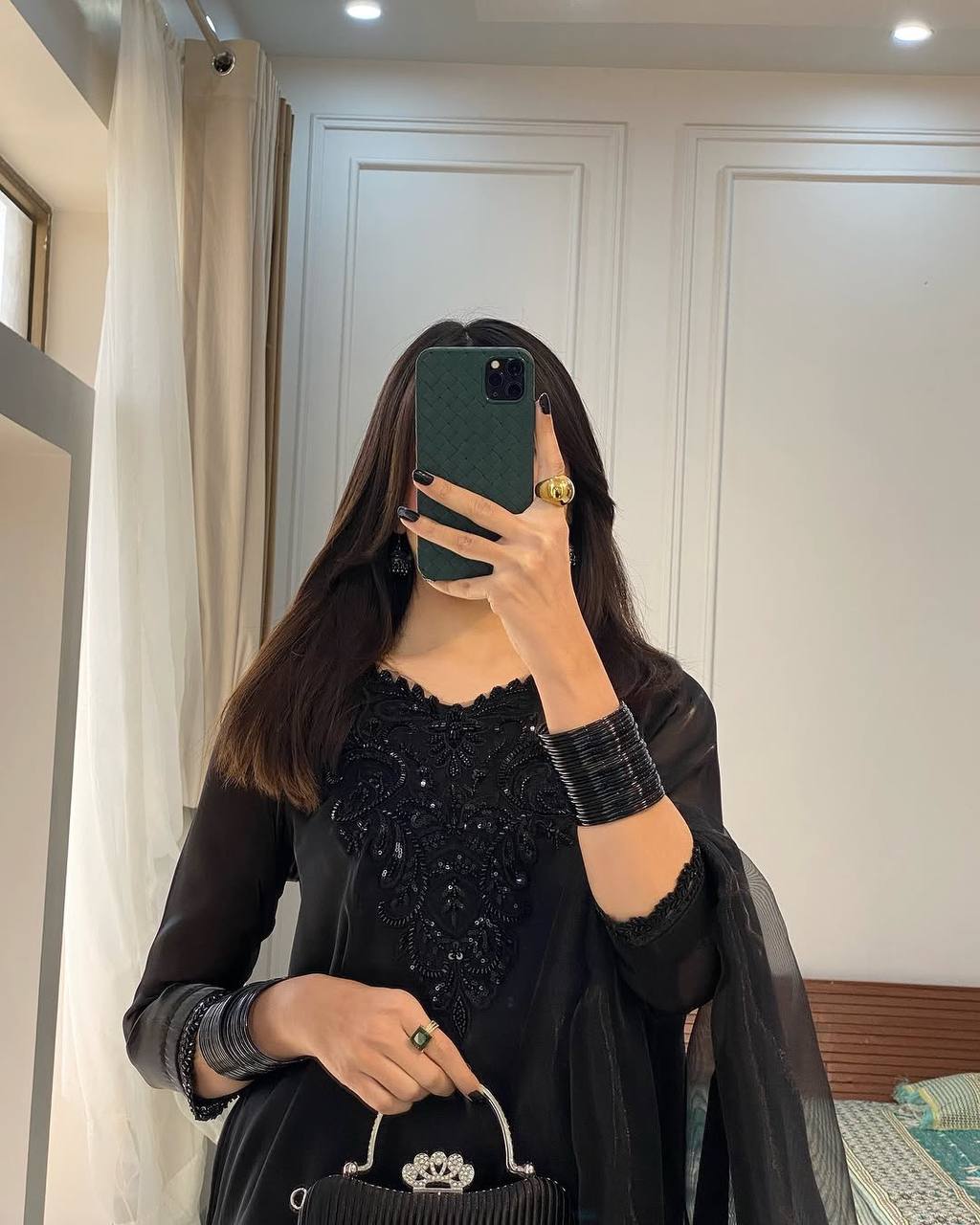 Black Beauty Pakistani Style French Creape Suit