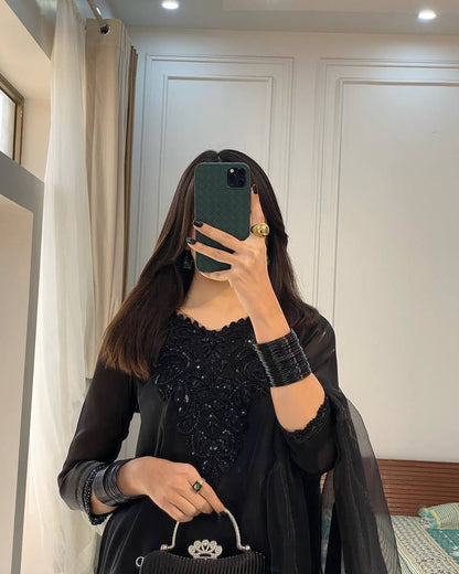 Black Beauty Pakistani Style French Creape Suit