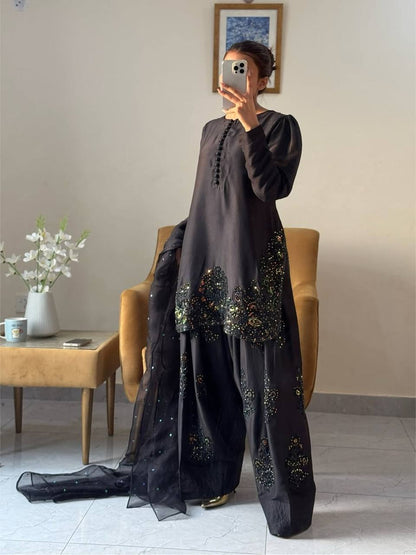 Regal Handworked Formal Wear Black Embroidery Set