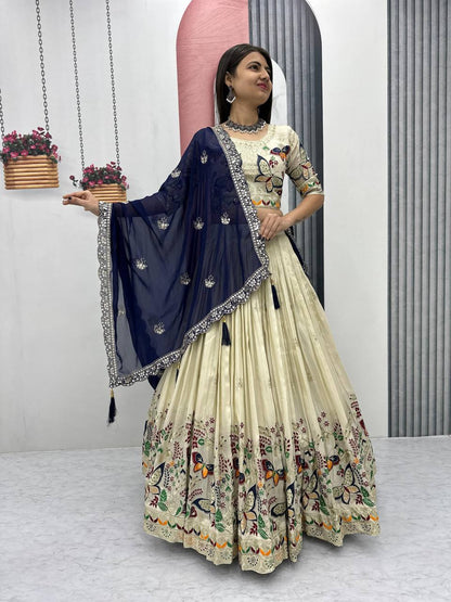 Butterfly Elegance A Whimsical Cream & Maroon Lehenga Choli