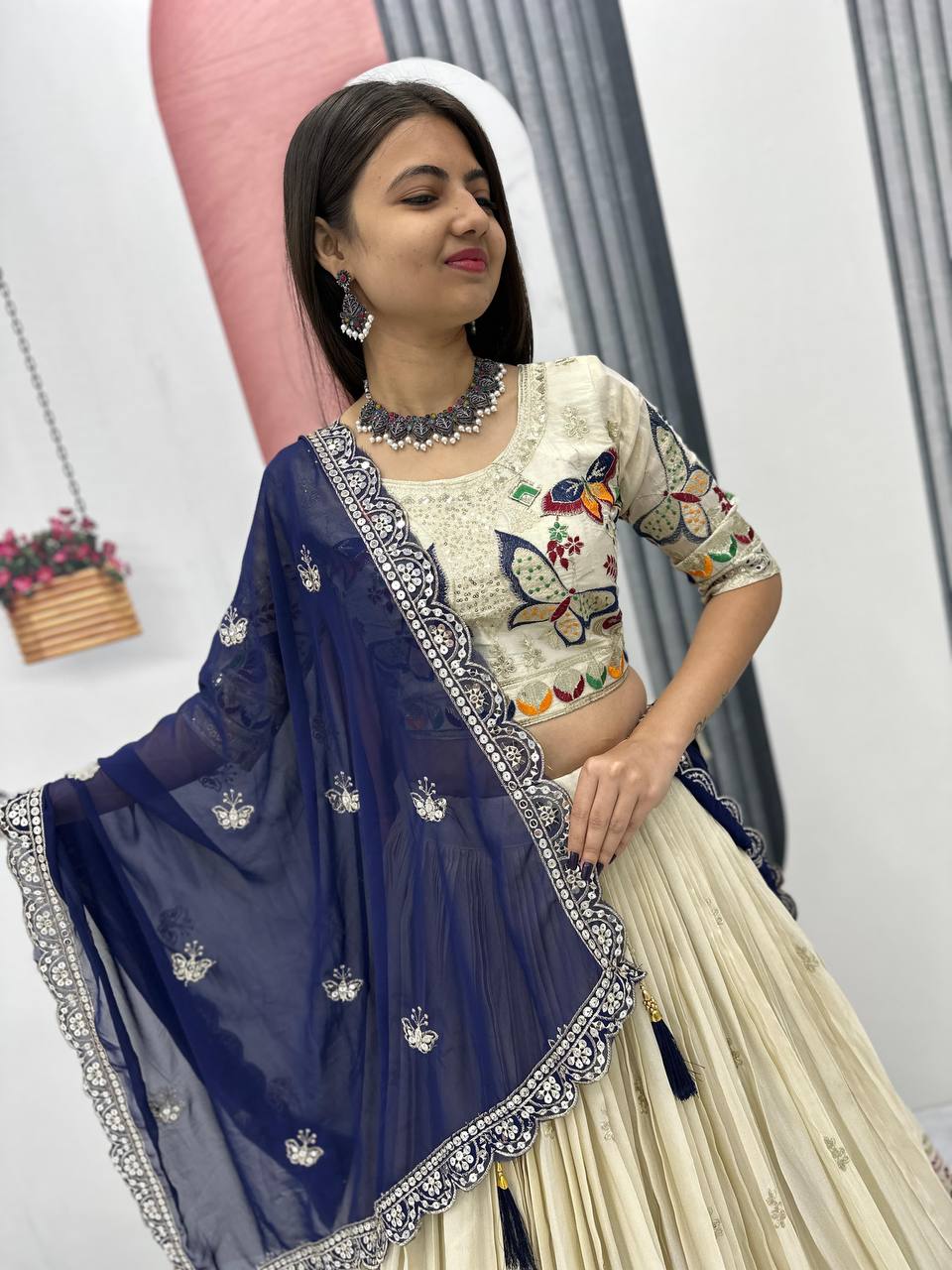 Butterfly Elegance A Whimsical Cream & Maroon Lehenga Choli