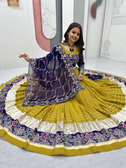 The Festival Muse Jewel Tones with Hand Embroidered Borders Navratri Lehenga Choli