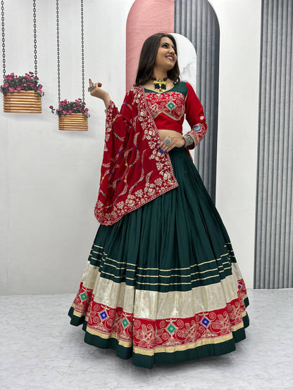 The Festival Muse Jewel Tones with Hand Embroidered Borders Navratri Lehenga Choli