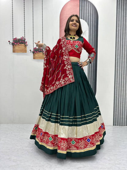 The Festival Muse Jewel Tones with Hand Embroidered Borders Navratri Lehenga Choli