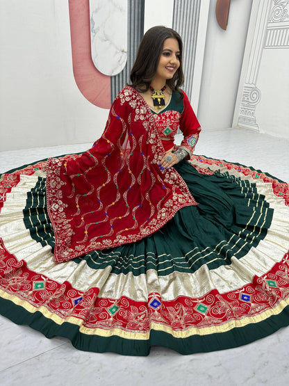 The Festival Muse Jewel Tones with Hand Embroidered Borders Navratri Lehenga Choli