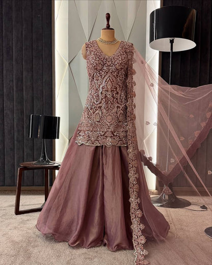 Regal Zari Antique Embroidery & Modern Cut Glamorous Sharara Suit