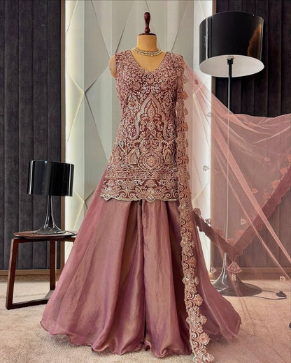 Regal Zari Antique Embroidery & Modern Cut Glamorous Sharara Suit