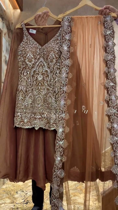 Regal Zari Antique Embroidery & Modern Cut Glamorous Sharara Suit