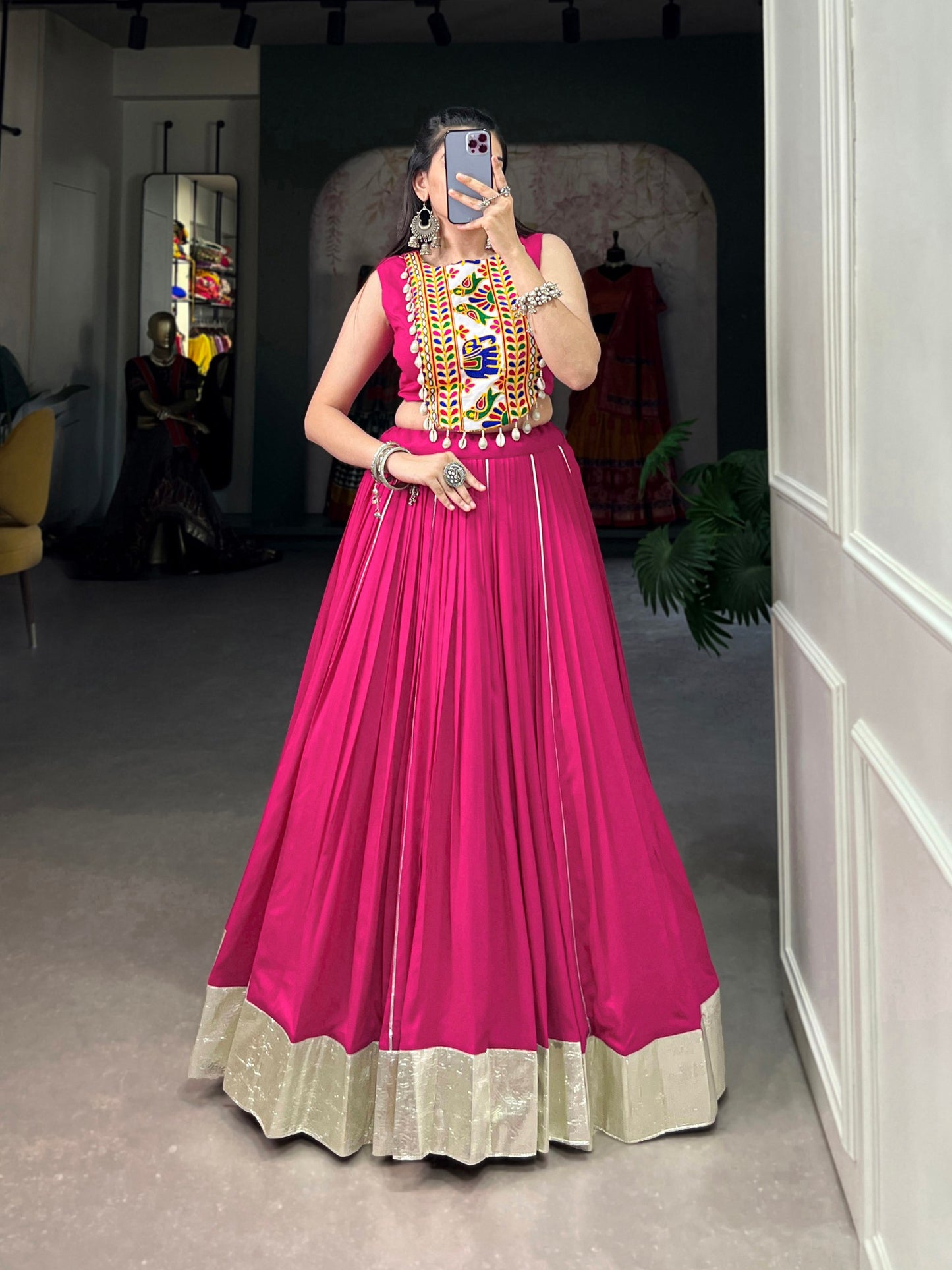 Majestic Charm Twirl Ready Navratri Mirror Work Lehenga