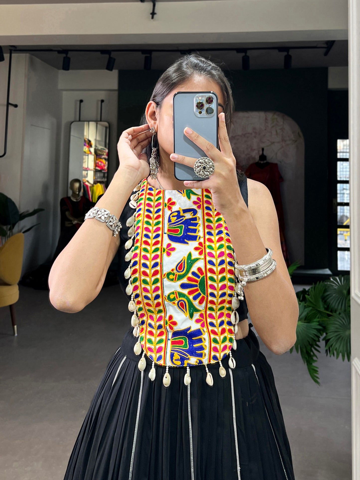 Majestic Charm Twirl Ready Navratri Mirror Work Lehenga