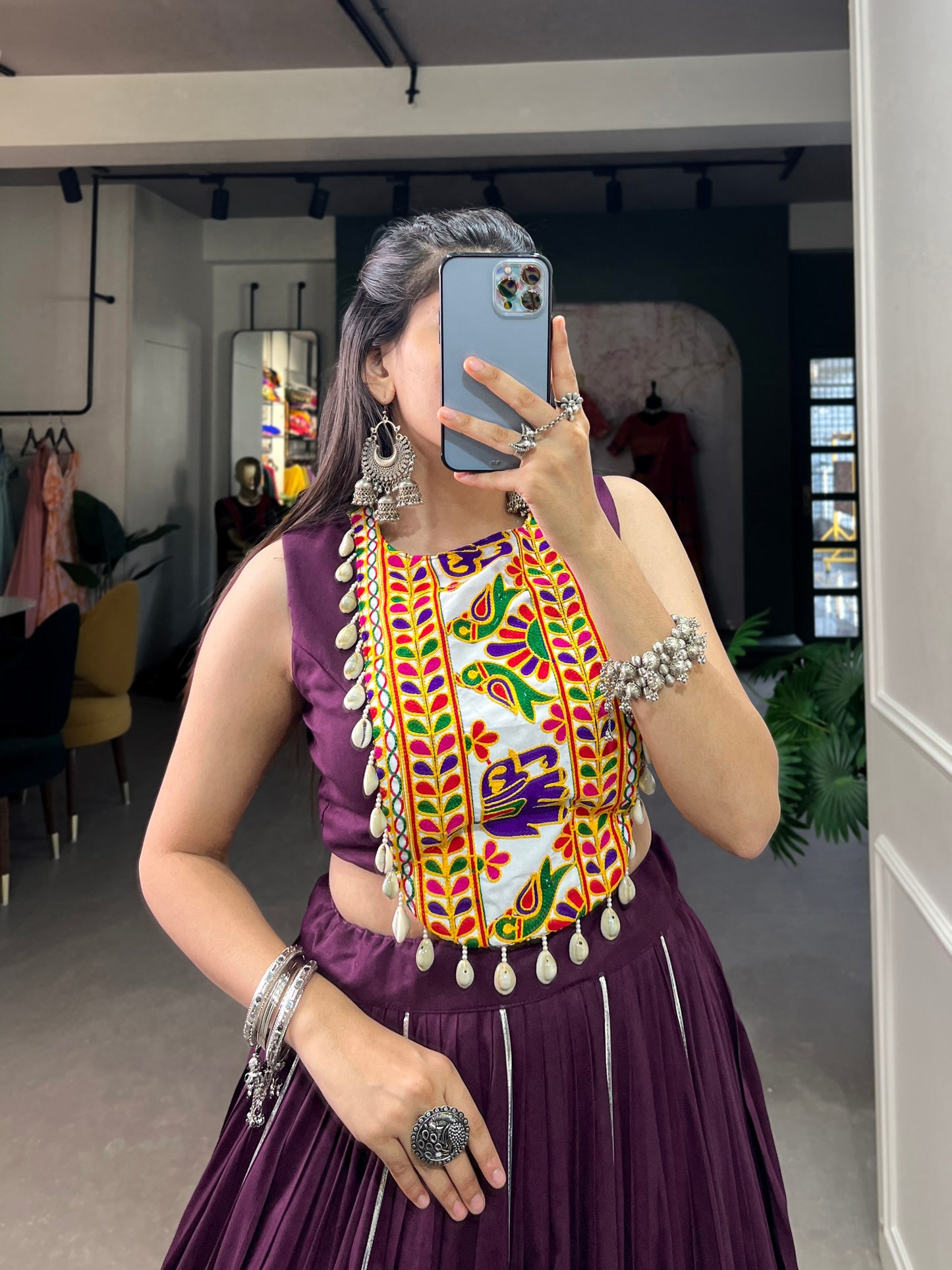 Majestic Charm Twirl Ready Navratri Mirror Work Lehenga