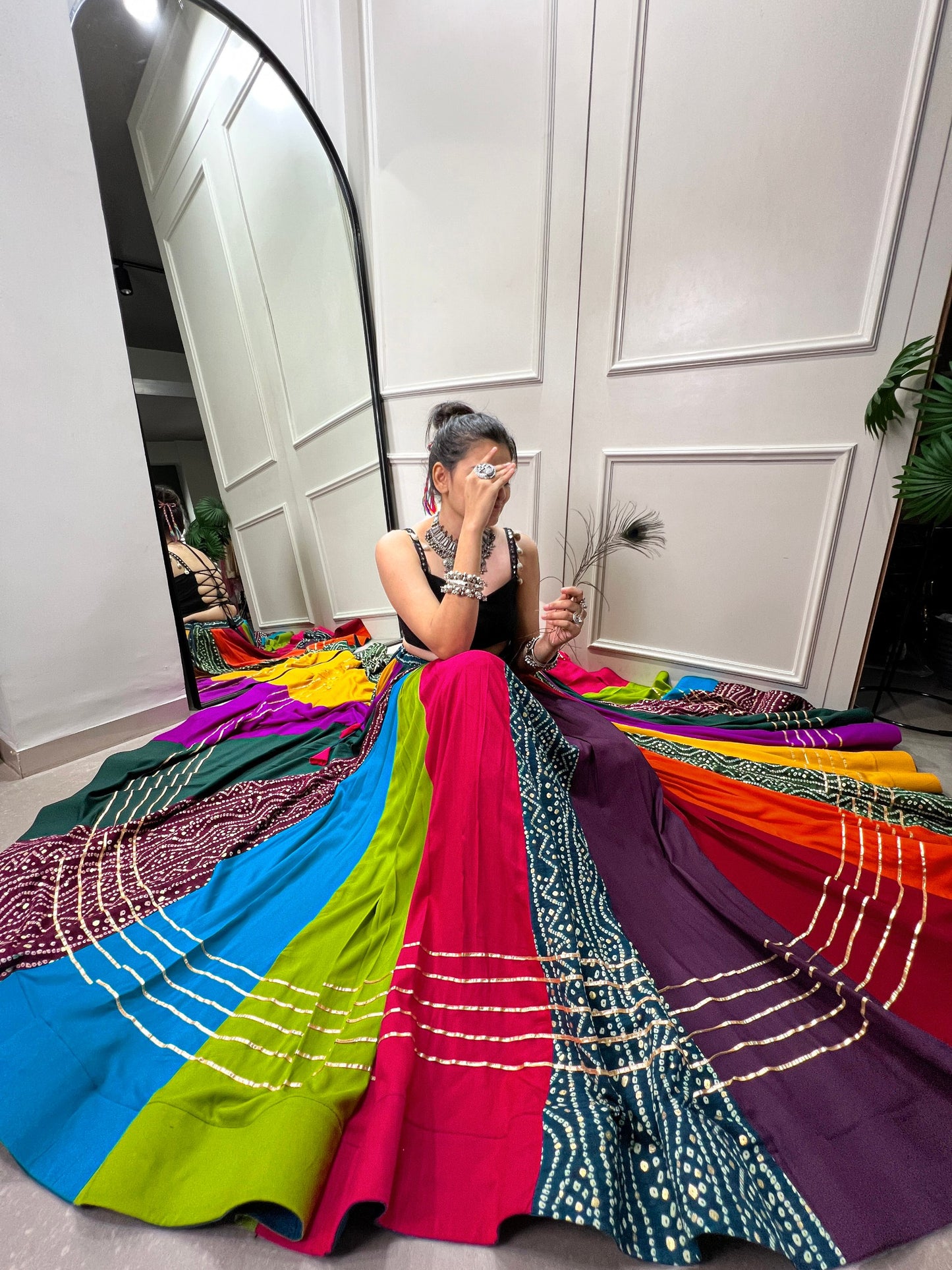 Twirls of Tradition Multicolor Bandhej Fusion Lehenga Choli