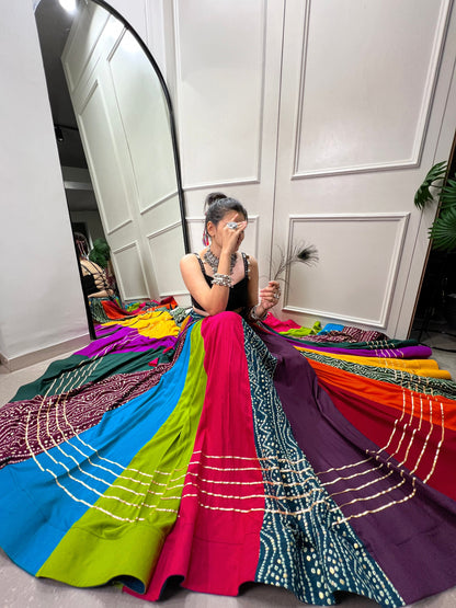 Twirls of Tradition Multicolor Bandhej Fusion Lehenga Choli
