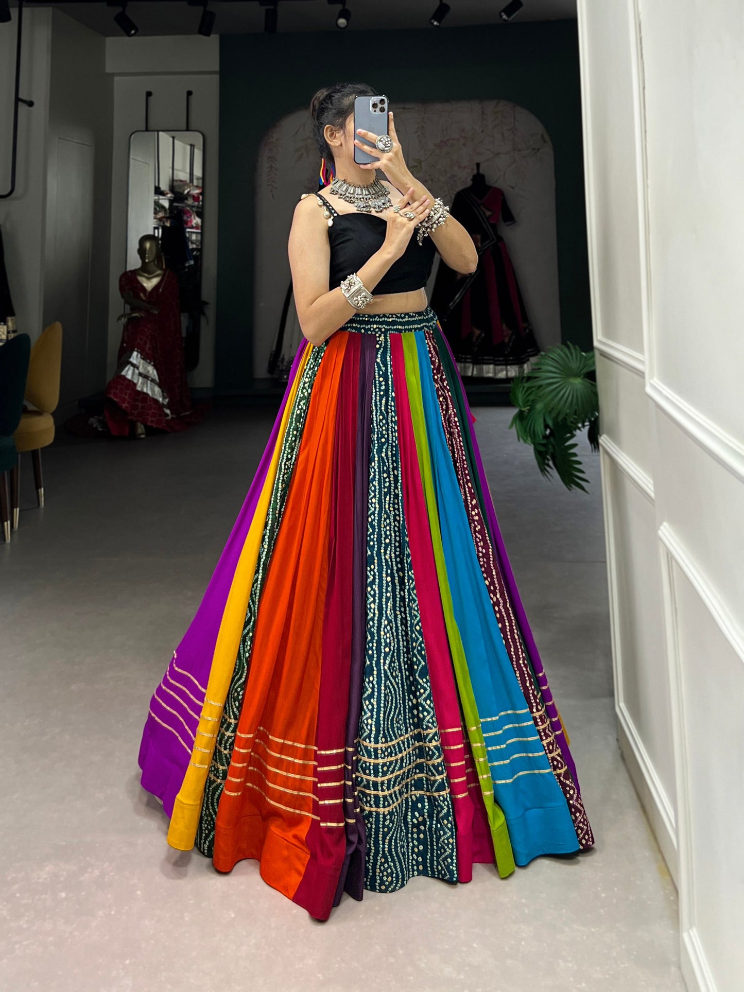 Twirls of Tradition Multicolor Bandhej Fusion Lehenga Choli