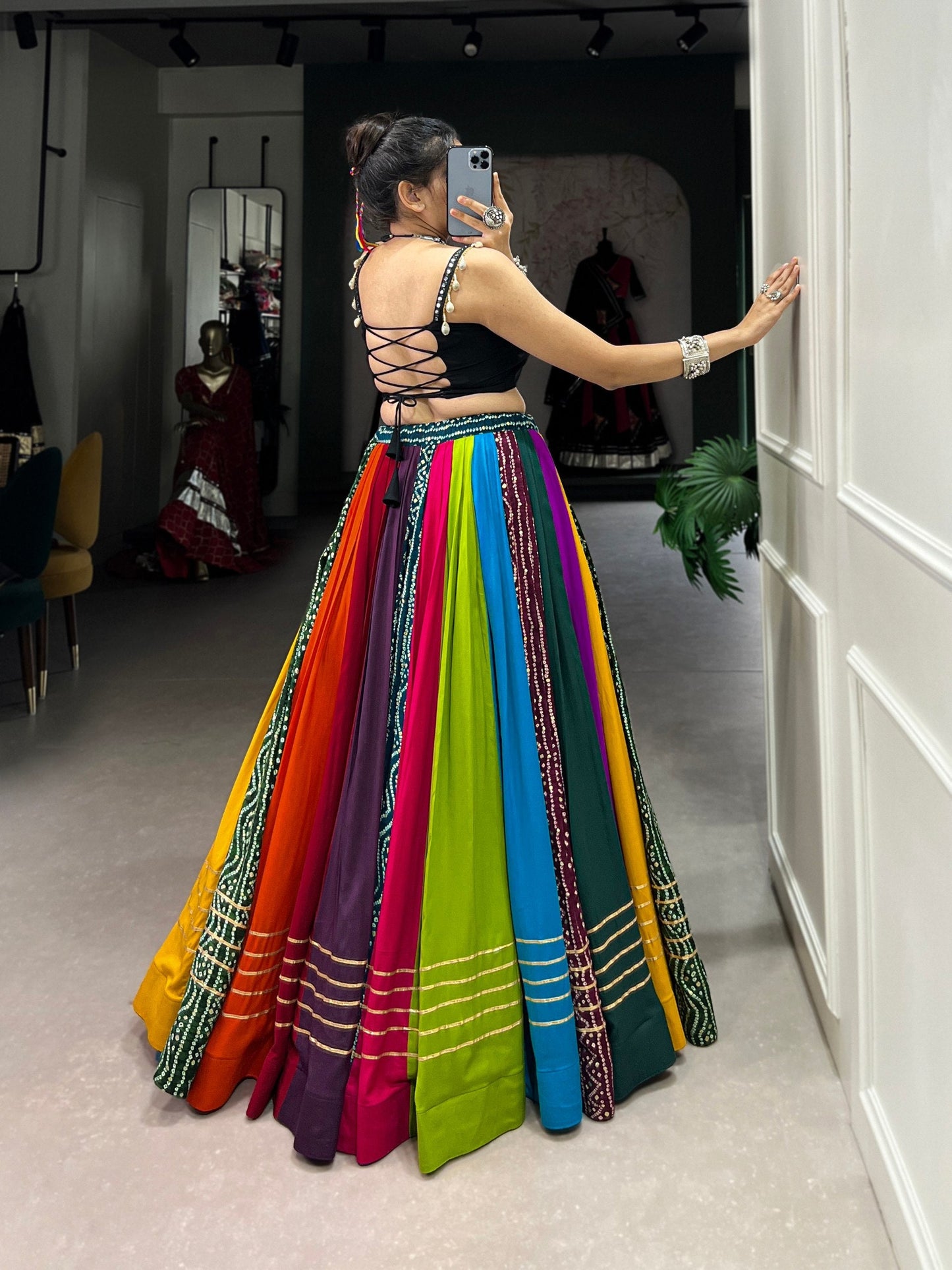 Twirls of Tradition Multicolor Bandhej Fusion Lehenga Choli