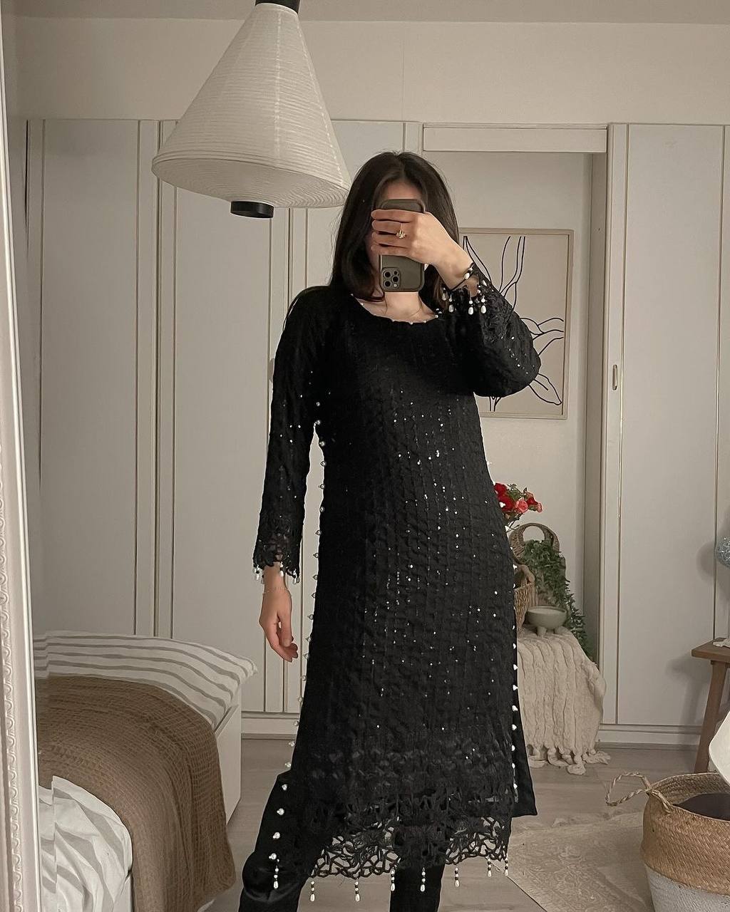 Luxe Black New Designer Party Wear Kurti And Pant