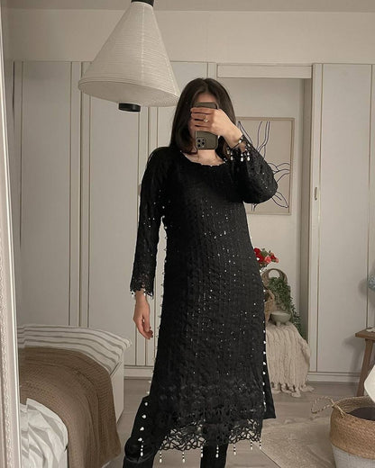 Luxe Black New Designer Party Wear Kurti And Pant