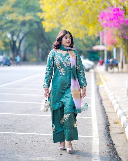 Falak Modern Royalty Classic Teal Kurta Set