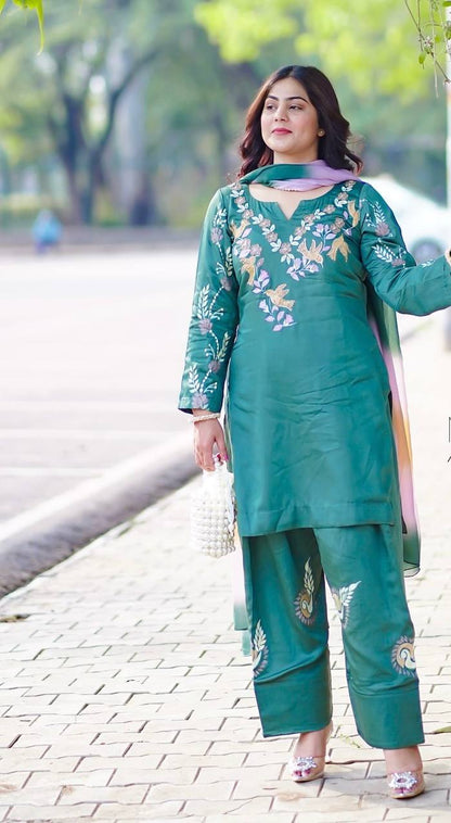 Falak Modern Royalty Classic Teal Kurta Set