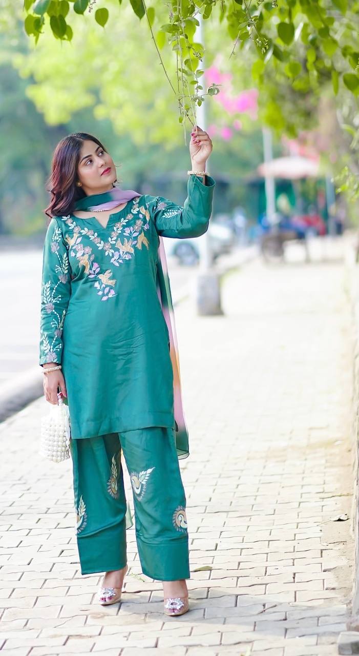 Falak Modern Royalty Classic Teal Kurta Set