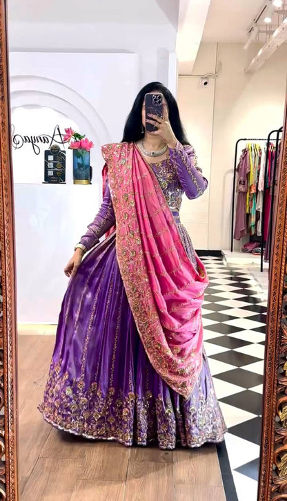 Ruhani's Royal Bloom Purple And Pink Embroidered Lehenga Choli