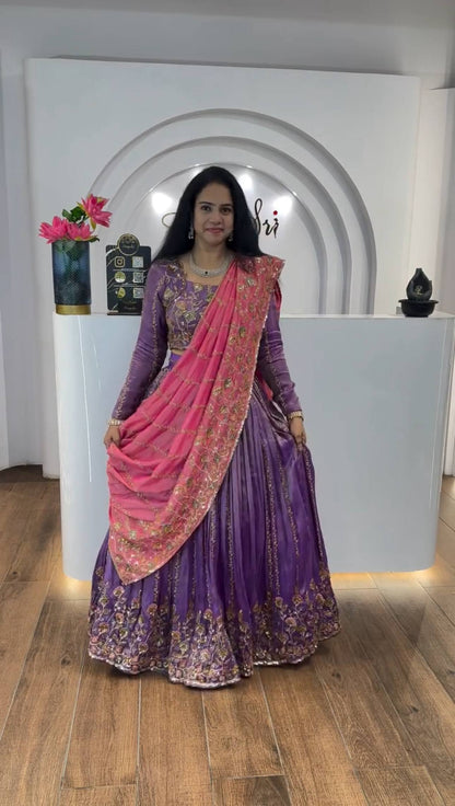Ruhani's Royal Bloom Purple And Pink Embroidered Lehenga Choli