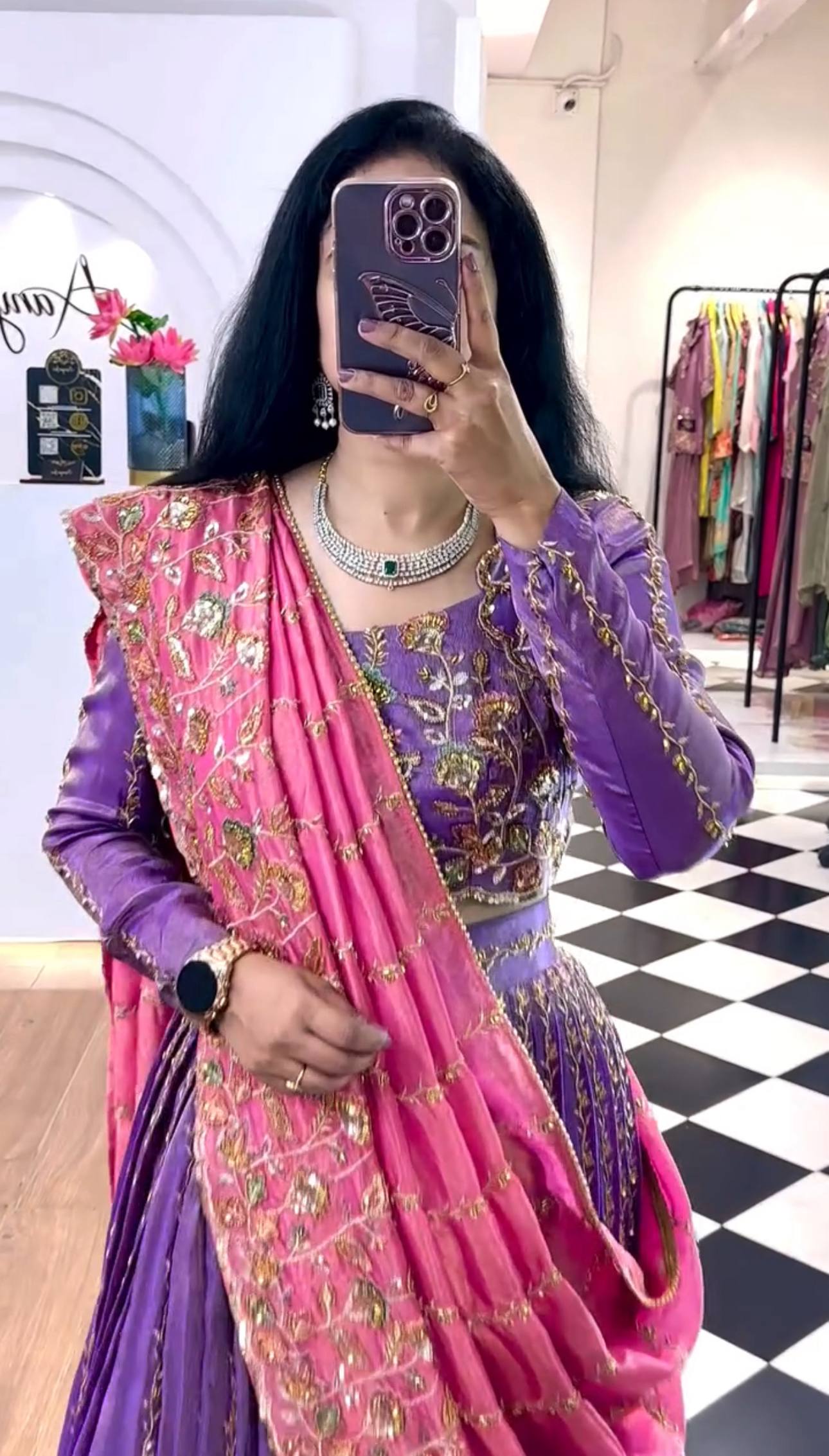 Ruhani's Royal Bloom Purple And Pink Embroidered Lehenga Choli