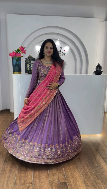 Ruhani's Royal Bloom Purple And Pink Embroidered Lehenga Choli