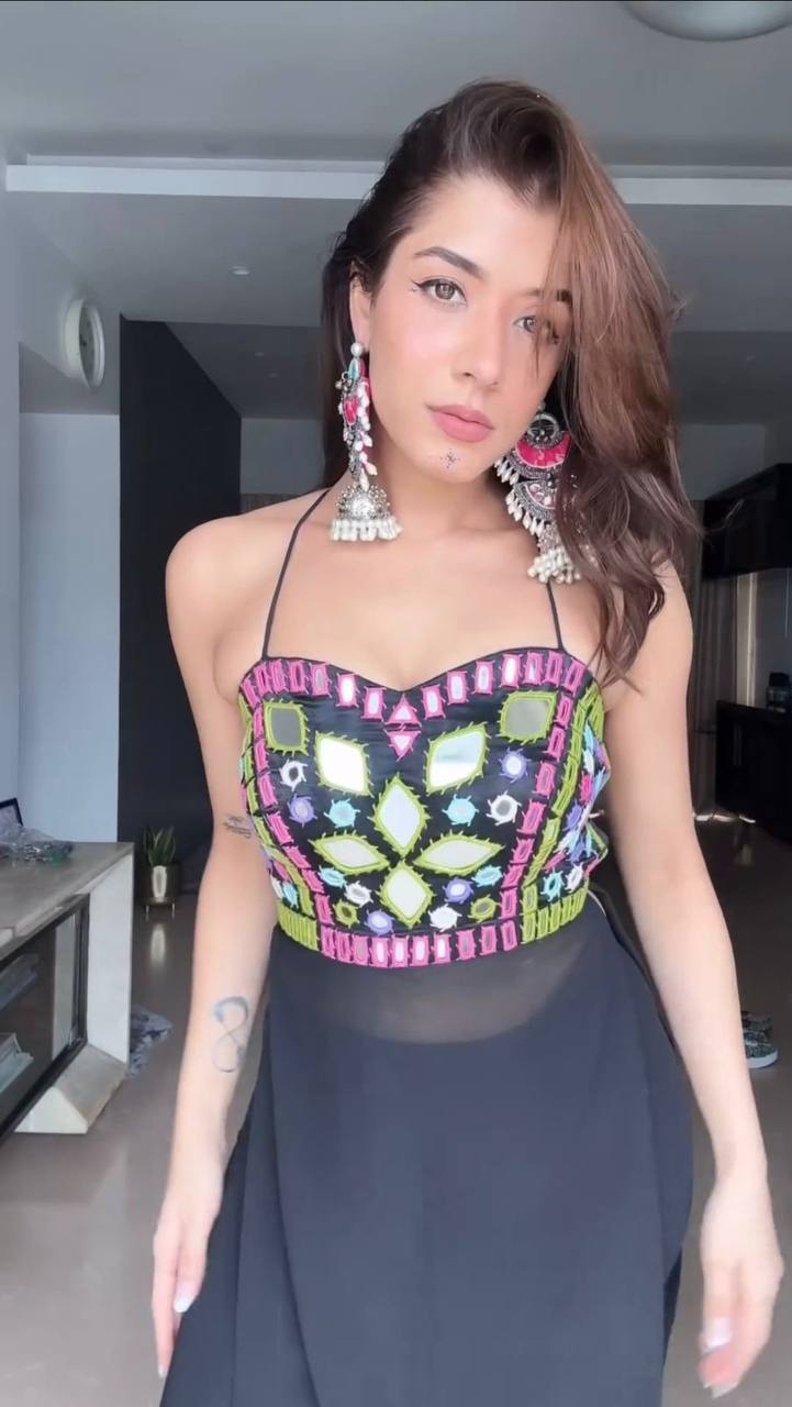 Noorina Black Mirror Embroidered Fusion Kurti Set