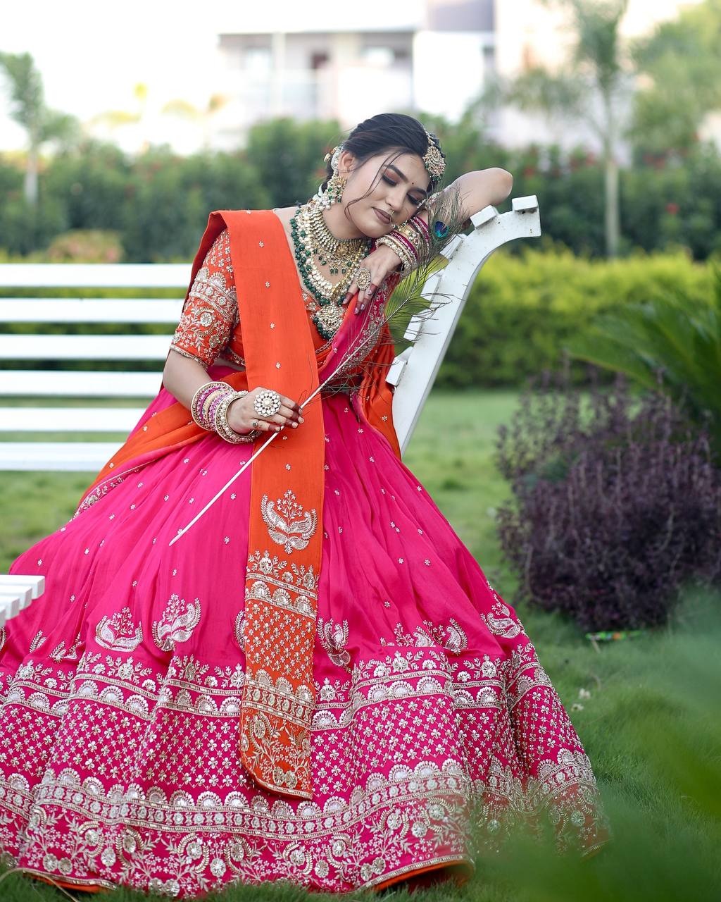 Radiant Maharani Charm Pink Orange Lehenga Choli