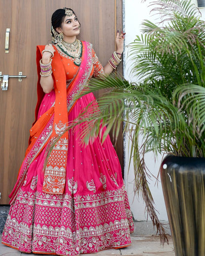 Radiant Maharani Charm Pink Orange Lehenga Choli
