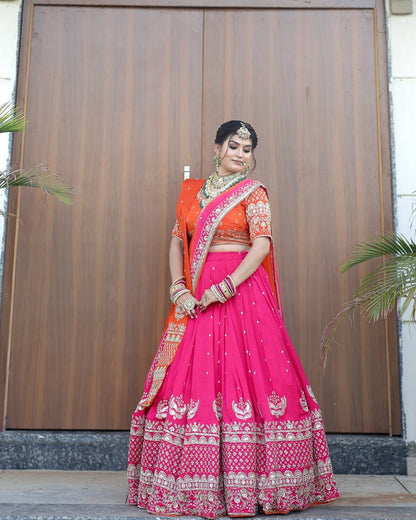 Radiant Maharani Charm Pink Orange Lehenga Choli
